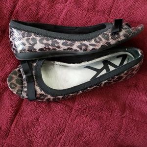 Animal print snakeskin open toe flats